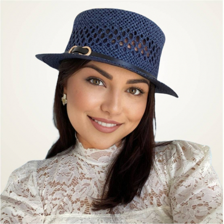 Palarie de soare de lux cu boruri rotunde mici KALINDA LUX (BLEUMARIN) - marime unica, reglabila [2]