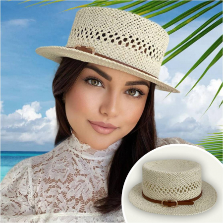 Palarie de soare de lux cu boruri rotunde mici KALINDA LUX (CREM) - marime unica, reglabila [2]