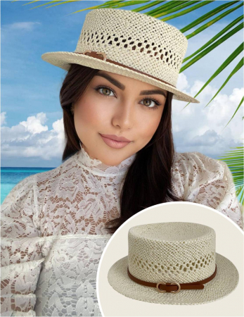 PALARII SOARE - Palarie de soare de lux cu boruri rotunde mici KALINDA LUX (CREM) - marime unica, reglabila