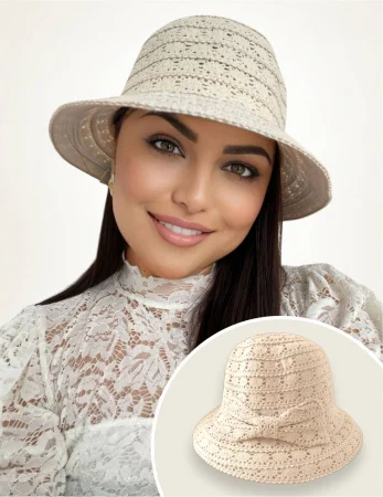 PALARII SOARE - Palarie de soare de lux cu boruri rotunde mici SIDONIA CHIC (CREM) - marime unica, reglabila