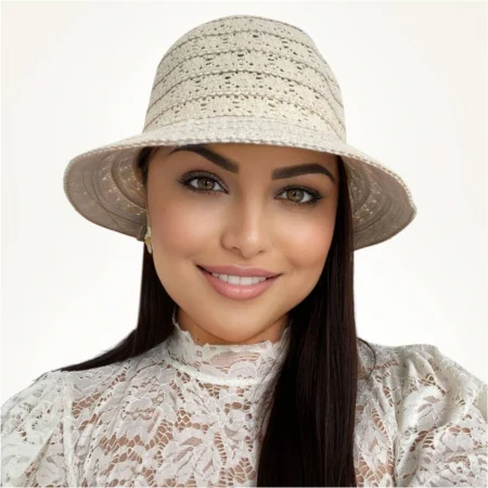 Palarie de soare de lux cu boruri rotunde mici SIDONIA CHIC (CREM) - marime unica, reglabila [2]