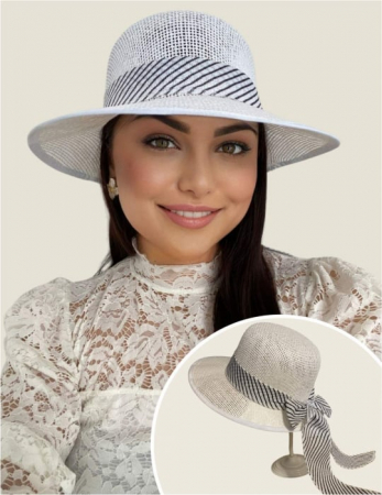 COLECTIA NOUA - Palarie de soare de lux cu boruri tip sepcuta COCHETTE LUX (ALB) - marime unica, reglabila