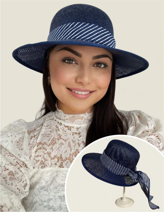 COLECTIA NOUA - Palarie de soare de lux cu boruri tip sepcuta COCHETTE LUX (BLEUMARIN) - marime unica, reglabila