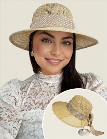 COLECTIA NOUA - Palarie de soare de lux cu boruri tip sepcuta COCHETTE LUX (CREM inchis) - marime unica, reglabila