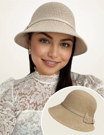 COLECTIA NOUA - Palarie de soare de lux cu boruri tip sepcuta VICTORIA LUX (CREM) - marime unica, reglabila