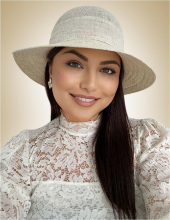 Palarie de soare de lux din in cu semifunda PERLA LUX (CREM perlat) - marime unica, reglabila [1]