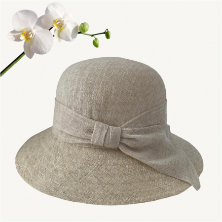 Palarie de soare de lux din in cu semifunda PERLA LUX (CREM perlat) - marime unica, reglabila [2]