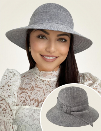 PALARII SOARE - Palarie de soare de lux din in cu semifunda PERLA LUX (GRI perlat) - marime unica, reglabila