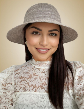 Palarie de soare de lux din in cu semifunda PERLA LUX (MARO perlat) - marime unica, reglabila [1]