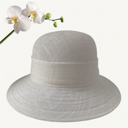 Palarie de soare de lux din in cu semifunda PERLA LUX (ALB) - marime unica, reglabila [3]