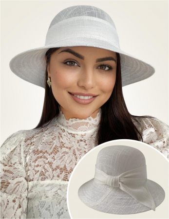 PALARII SOARE - Palarie de soare de lux din in cu semifunda PERLA LUX (ALB) - marime unica, reglabila