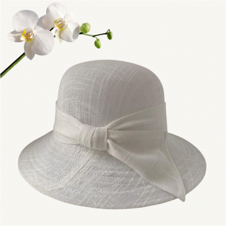 Palarie de soare de lux din in cu semifunda PERLA LUX (ALB) - marime unica, reglabila [2]