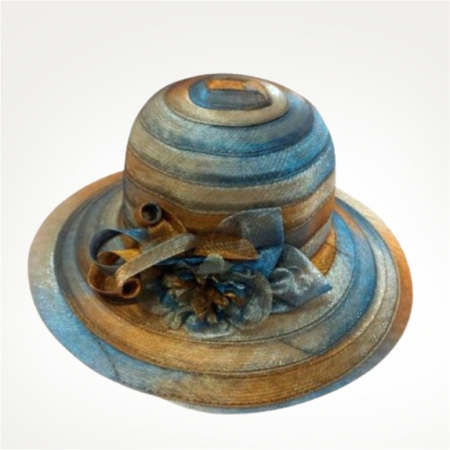 Palarie de soare de lux din organza satinata VENETIA CHIC (ALBASTRU+ARAMIU) - marime unica, reglabila [4]