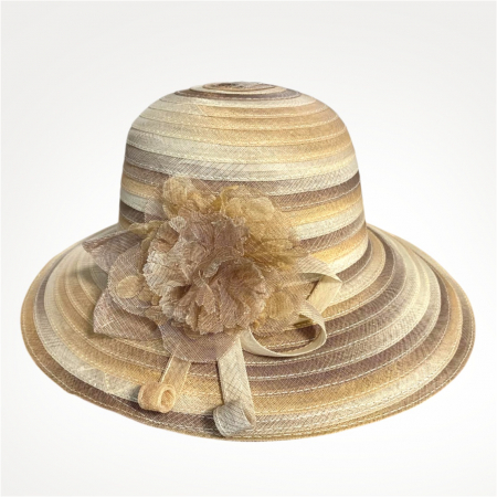 Palarie de soare de lux din organza satinata VENETIA CHIC (CREM+ARAMIU) - marime unica, reglabila [4]