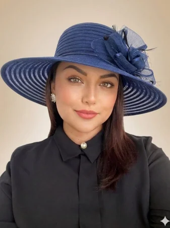 PALARII SOARE - Palarie de soare de lux din organza Sofia Lady (BLEUMARIN) - marime unica, reglabila