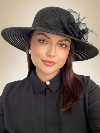 PALARII SOARE - Palarie de soare de lux din organza Sofia Lady (NEGRU) - marime unica, reglabila
