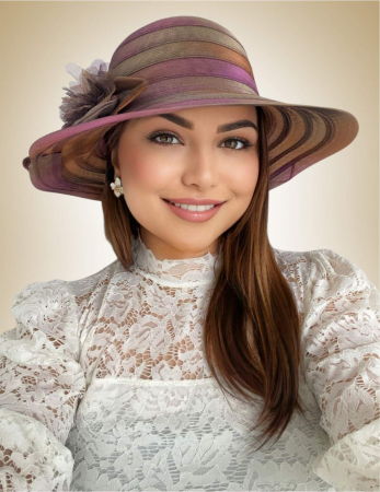 Palarie de soare de lux din organza satinata VENETIA CHIC (MOV+ARAMIU) - marime unica, reglabila [1]