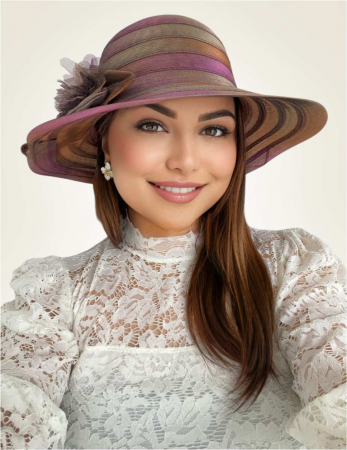 PALARII SOARE - Palarie de soare de lux din organza satinata VENETIA CHIC (MOV+ARAMIU) - marime unica, reglabila