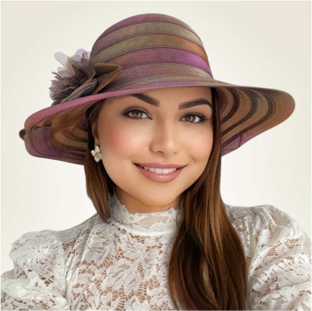 Palarie de soare de lux din organza satinata VENETIA CHIC (MOV+ARAMIU) - marime unica, reglabila [2]