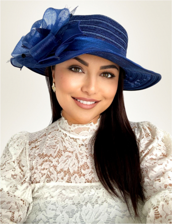 PALARII SOARE - Palarie de soare de lux din organza Sofia Lux  (BLEUMARIN) - marime unica, reglabila