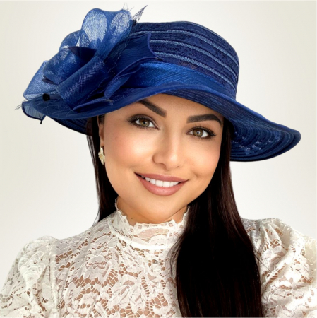 Palarie de soare de lux din organza Sofia Lux  (BLEUMARIN) - marime unica, reglabila [1]