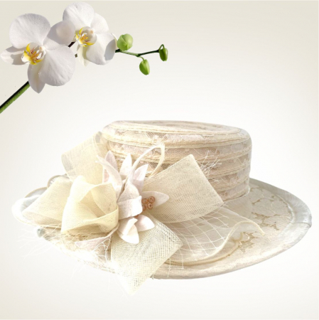 Palarie de soare de lux din organza Sofia Lux  (CREM) - marime unica, reglabila [2]