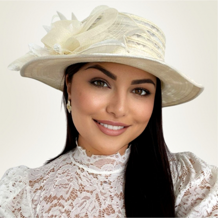 Palarie de soare de lux din organza Sofia Lux  (CREM) - marime unica, reglabila [1]