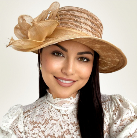 Palarie de soare de lux din organza Sofia Lux  (MARO cappucino) - marime unica, reglabila [1]