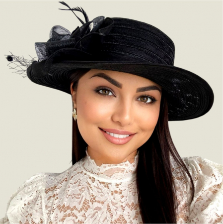 Palarie de soare de lux din organza Sofia Lux  (NEGRU) - marime unica, reglabila [1]