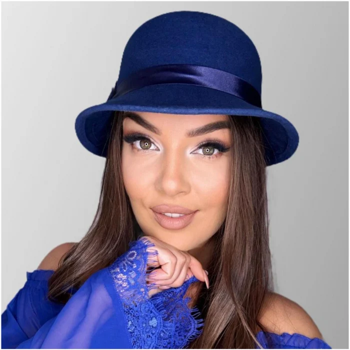 Palarie din fetru lux cu boruri delicate BARONESS LUX (ALBASTRU) - marime unica, reglabila [2]
