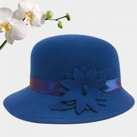Palarie din fetru lux cu boruri delicate BARONESS LUX (ALBASTRU) - marime unica, reglabila [3]