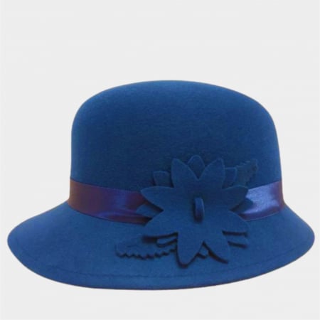 Palarie din fetru lux cu boruri delicate BARONESS LUX (ALBASTRU) - marime unica, reglabila [4]
