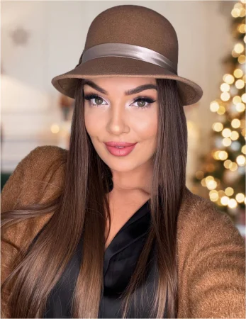 PALARII MARO CAPPUCCINO - Palarie din fetru lux cu boruri delicate BARONESS LUX (MARO cappuccino) - marime unica, reglabila
