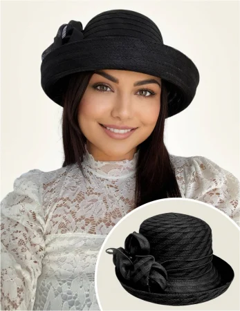 Palarie dama de lux din dantela cu boruri rulate Carla Lux (NEGRU) - marime unica, reglabila [1]