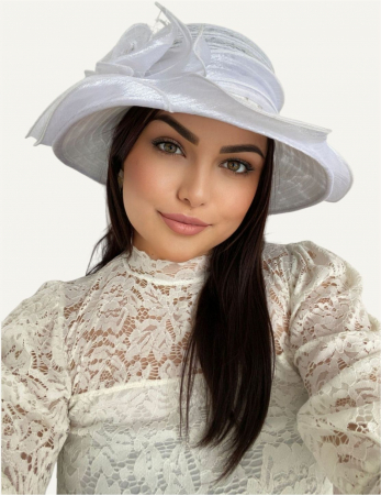 Palarie soare de lux din organza cu margini dantelate SPLENDOR LUX  (ALB) - marime unica, reglabila [1]