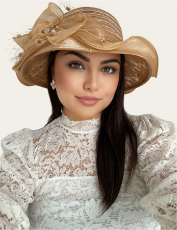 Palarie soare de lux din organza cu margini dantelate SPLENDOR LUX  (MARO aramiu) - marime unica, reglabila [1]