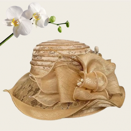 Palarie soare de lux din organza cu margini dantelate SPLENDOR LUX  (MARO aramiu) - marime unica, reglabila [3]