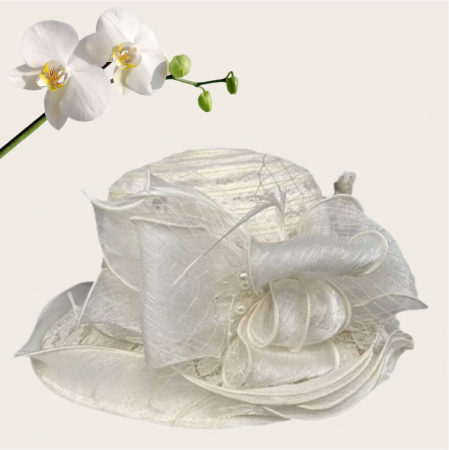 Palarie soare de lux din organza cu margini dantelate SPLENDOR LUX  (CREM) - marime unica, reglabila [3]