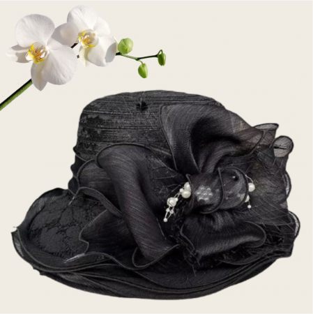 Palarie soare de lux din organza cu margini dantelate SPLENDOR LUX (NEGRU) - marime unica, reglabila [3]