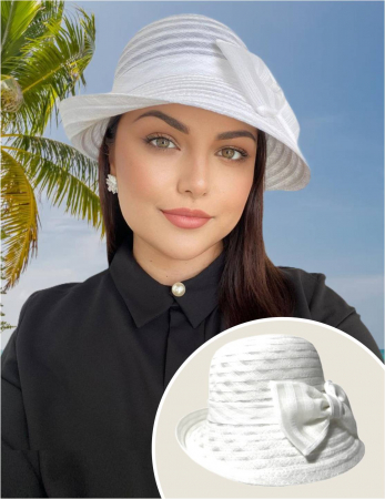 PALARII SOARE - Palarie dama din organza dantelata ELIZE LUX-palarie alba, reglabila