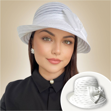 Palarie dama din organza dantelata ELIZE LUX-palarie alba, reglabila [4]