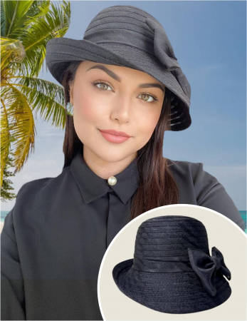 PALARII SOARE - Palarie dama din organza dantelata ELIZE LUX-palarie negru, reglabila