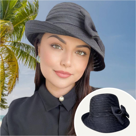 Palarie dama din organza dantelata ELIZE LUX-palarie negru, reglabila [4]