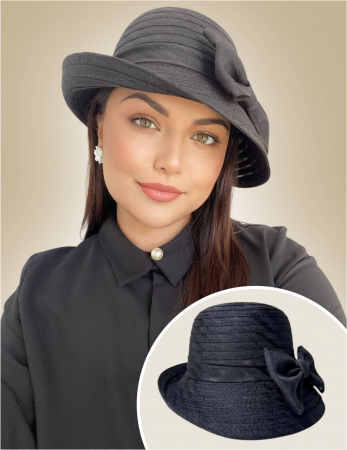 Palarie dama din organza dantelata ELIZE LUX-palarie negru, reglabila [1]