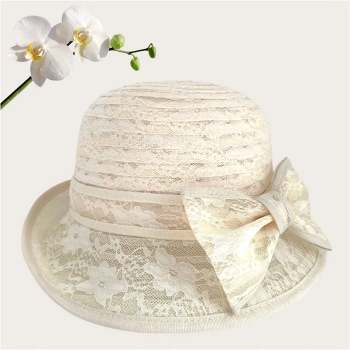 Palarie soare de lux din organza dantelata cu flori ANTONIA LUX (CREM) - marime unica, reglabila [4]