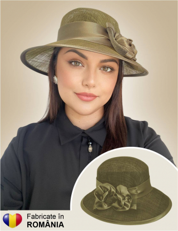 PALARII de soare - modele noi din sisal si satin de lux Fabricate in Romania - Palarii dama boruri mari LADY ROSE-palarie kaki, reglabila
