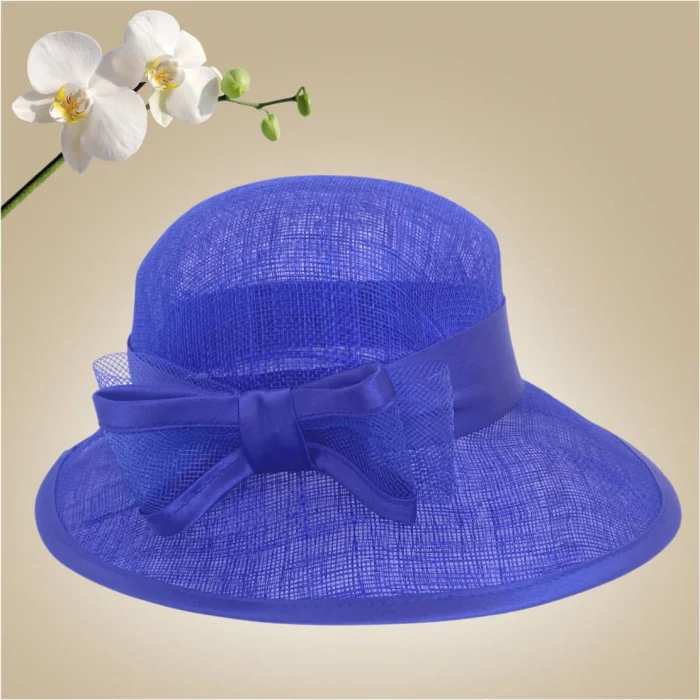 Palarie soare de lux din sizal cu funda din satin AURORA LUX (ALBASTRU) - marime unica, reglabila [3]