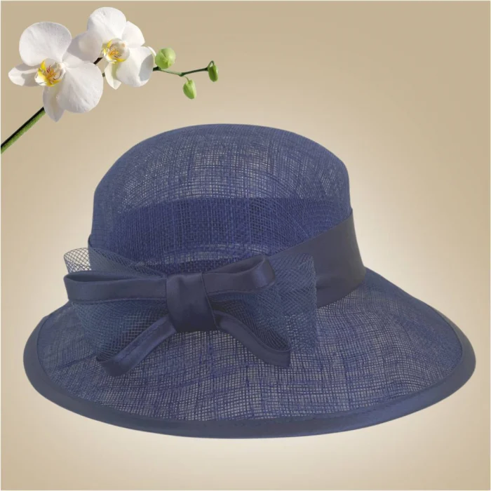 Palarie soare de lux din sizal cu funda din satin AURORA LUX (BLEUMARIN) - marime unica, reglabila [3]