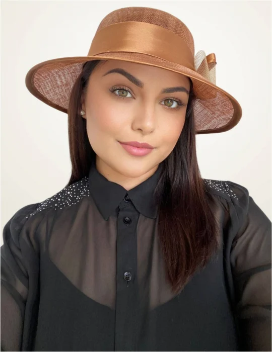 Palarie soare de lux din sizal cu funda din satin AURORA LUX (CARAMIZIU) - marime unica, reglabila [1]