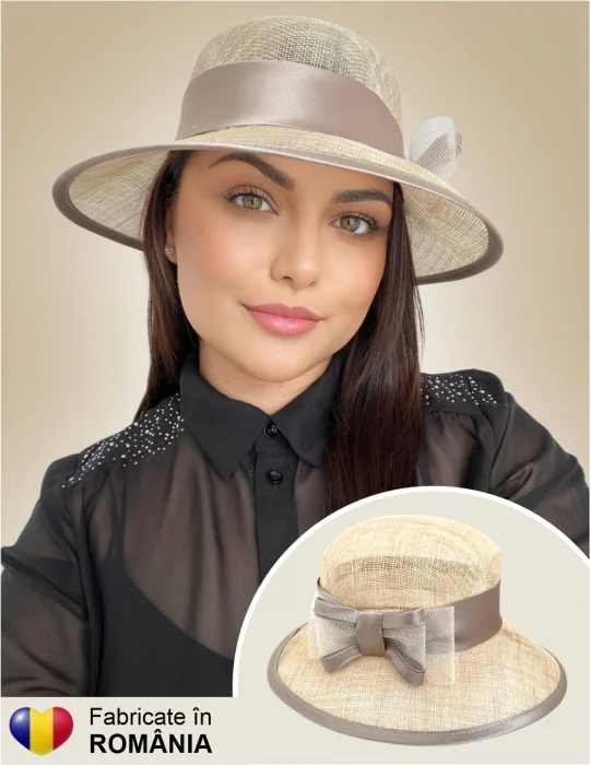 PALARII SOARE - Palarie soare de lux din sizal cu funda din satin AURORA LUX (CREM) - marime unica, reglabila